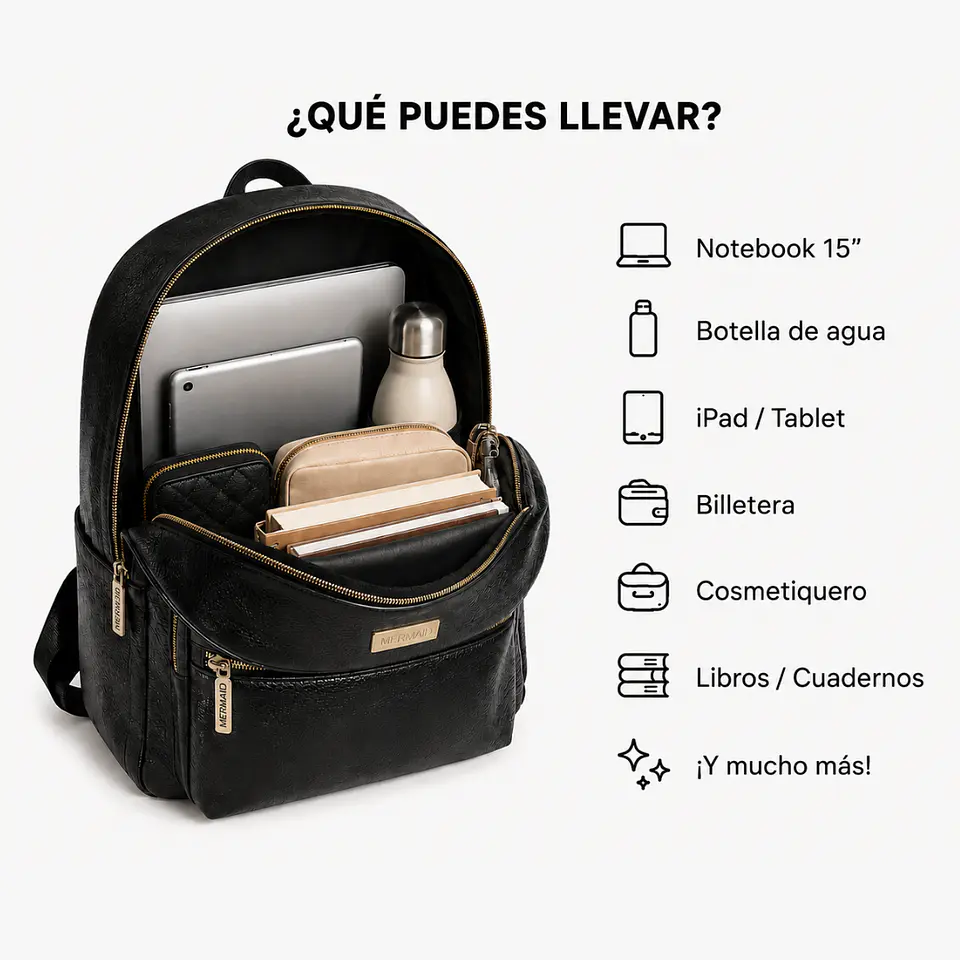 Mochila Impermeable Negra (Capacidad Pc 15
