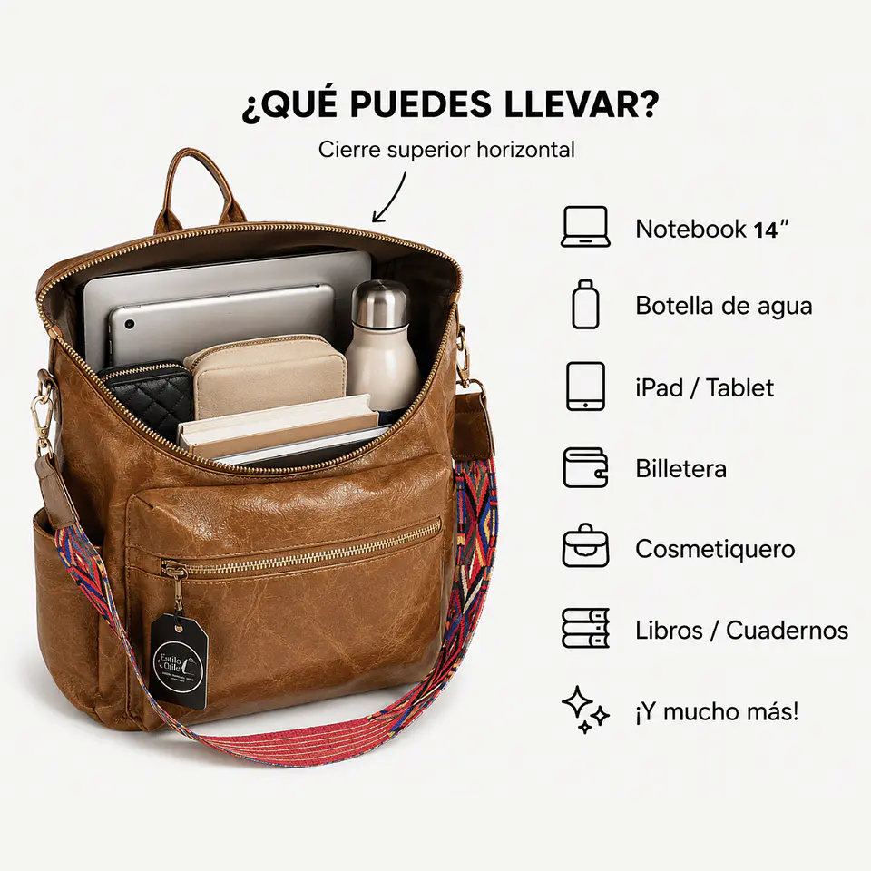 Mochila y Cartera Impermeable Café (Capacidad Pc 14