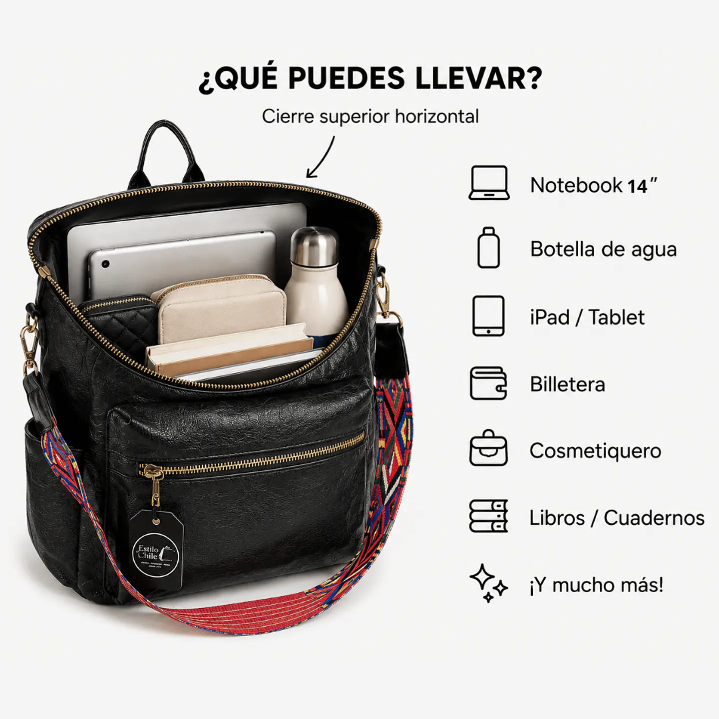 Mochila y Cartera Impermeable Negra (Con capacidad para Pc 14