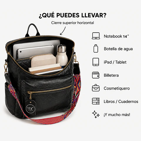 Mochila y Cartera Impermeable Negra (Capacidad Pc 14