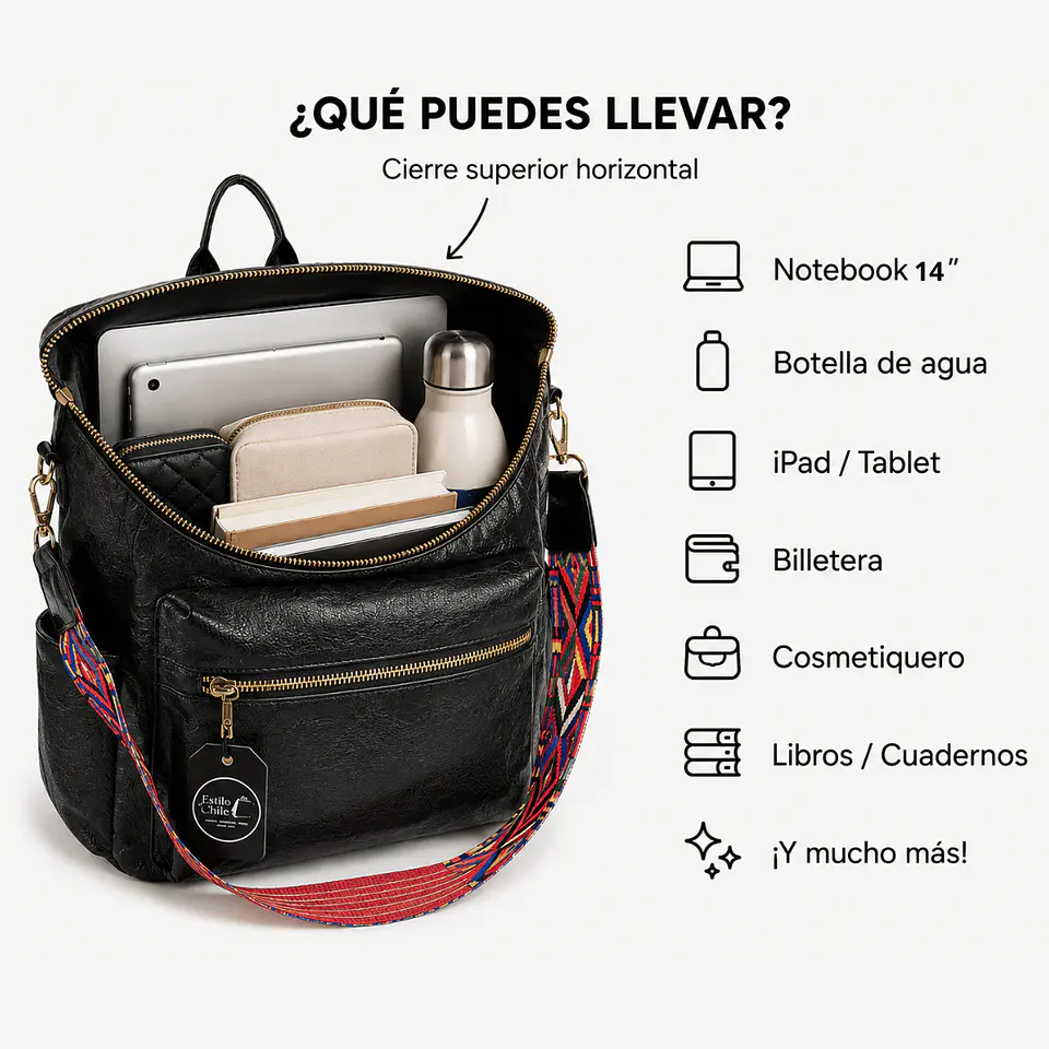 Mochila y Cartera Impermeable Negra (Capacidad Pc 14