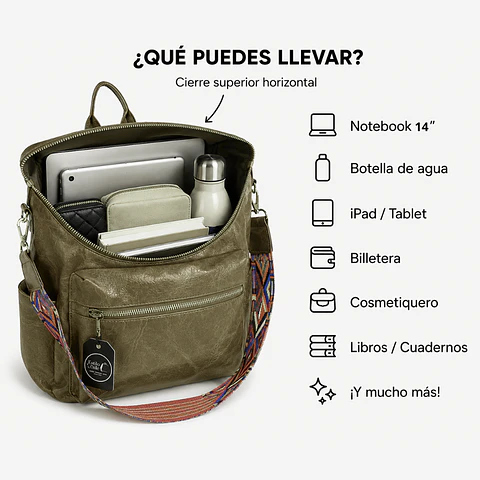 Mochila y Cartera Impermeable Verde (Capacidad Pc 14