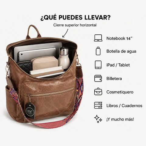 Mochila y Cartera Impermeable Café Oscuro (Capacidad Pc 14