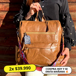 Mochila y Cartera Impermeable Café (Capacidad Pc 14
