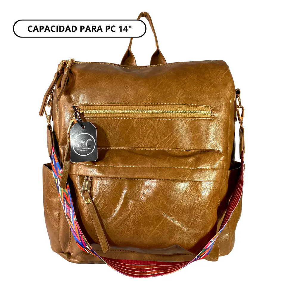 Mochila y Cartera Impermeable Café (Capacidad Pc 14