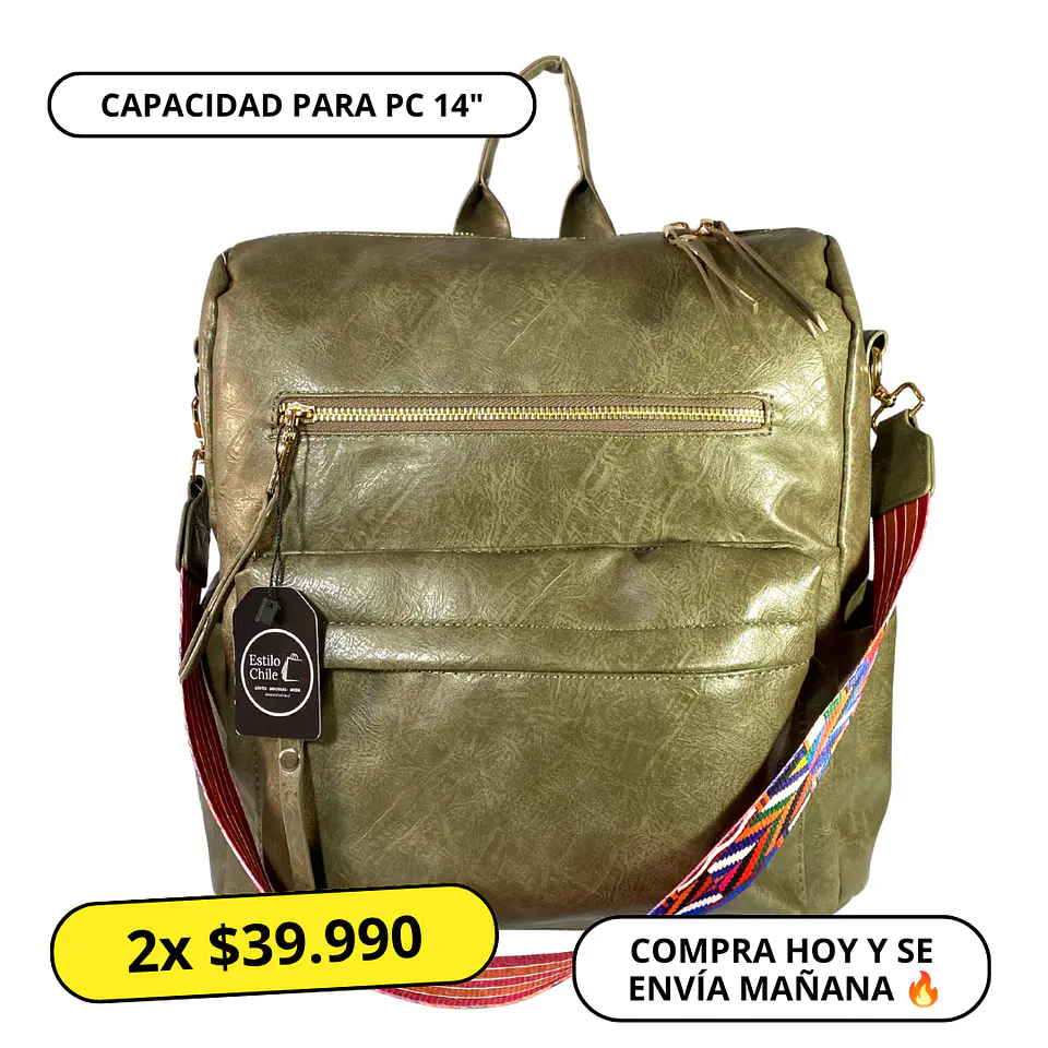 Mochila y Cartera Impermeable Verde (Capacidad Pc 14