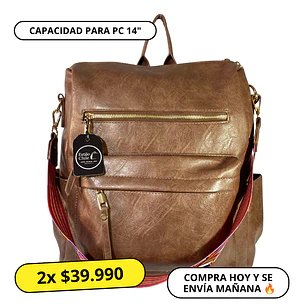 Mochila y Cartera Impermeable Café Oscuro (Capacidad Pc 14