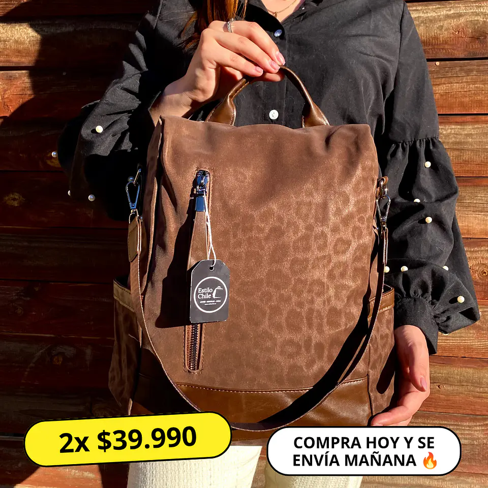 Mochila y Cartera Antirrobo Café Mujer 1