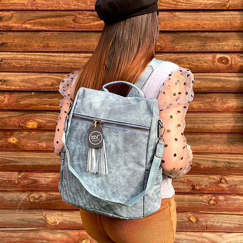 Mochila y Cartera Antirrobo de Jeans Azul Mujer 2