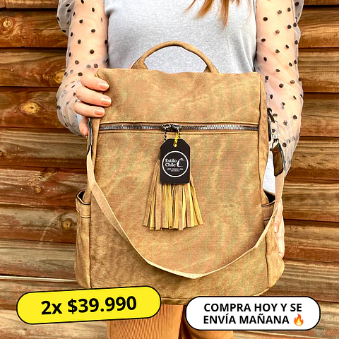 Mochila y Cartera Antirrobo de Jeans Café Mujer 1