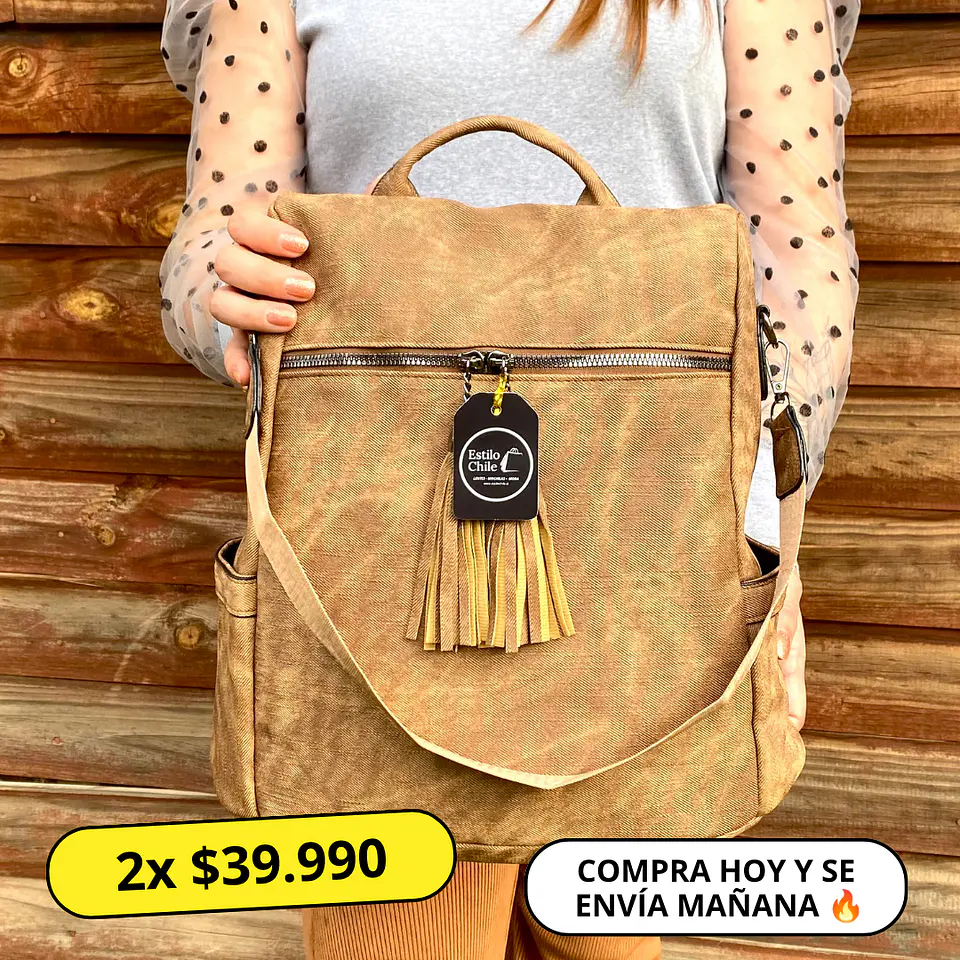 Mochila y Cartera Antirrobo de Jeans Café Mujer 1