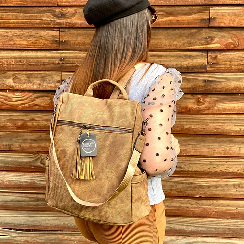 Mochila y Cartera Antirrobo de Jeans Café Mujer 2