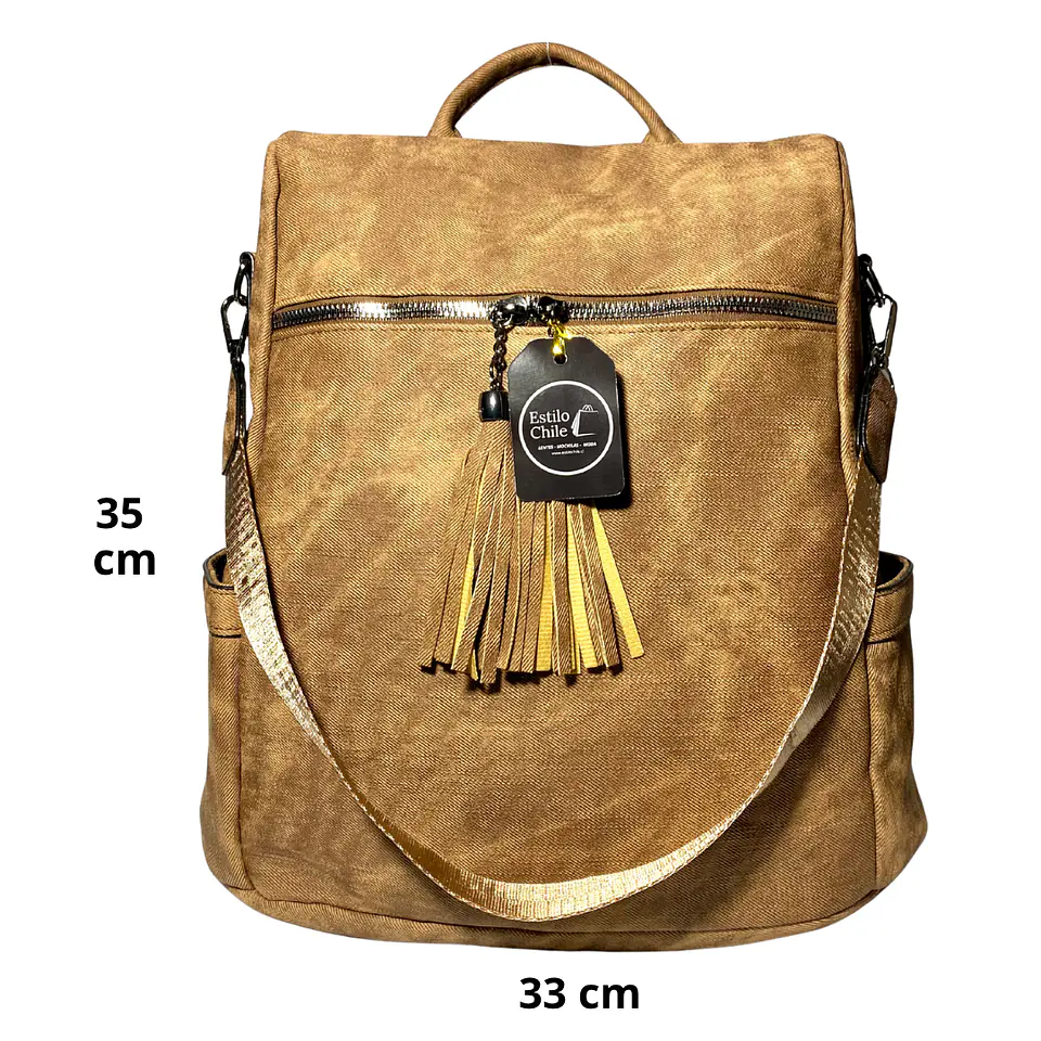 Mochila y Cartera Antirrobo de Jeans Café Mujer 3