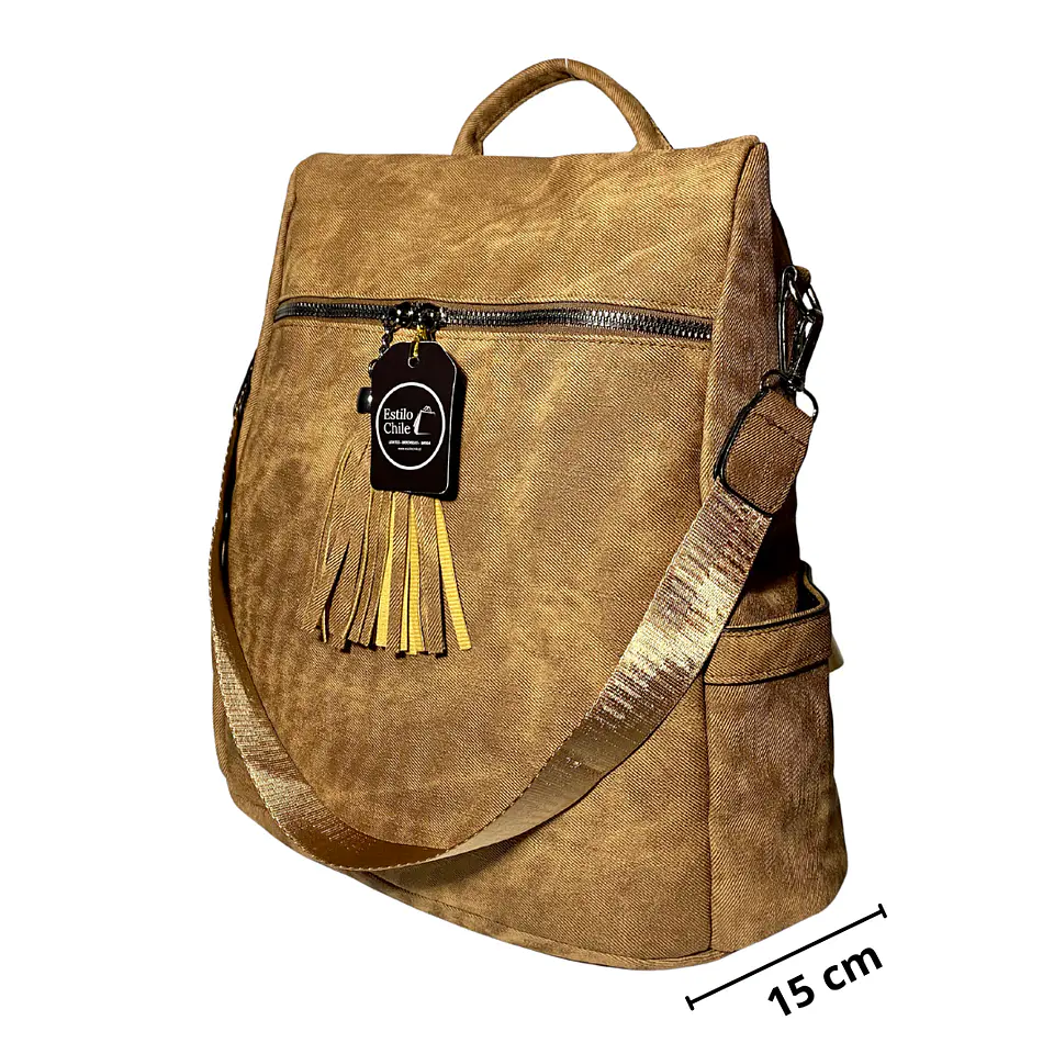 Mochila y Cartera Antirrobo de Jeans Café Mujer 4