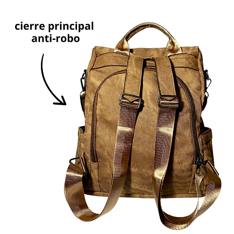 Mochila y Cartera Antirrobo de Jeans Café Mujer 5