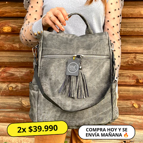 Mochila y Cartera Antirrobo de Jeans Gris Mujer 1
