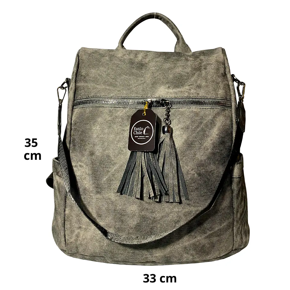 Mochila y Cartera Antirrobo de Jeans Gris Mujer 3
