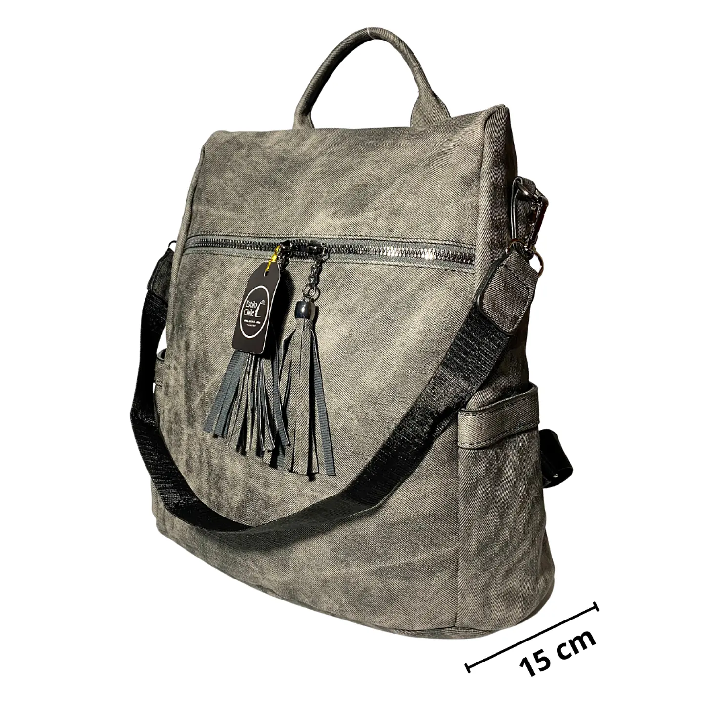 Mochila y Cartera Antirrobo de Jeans Gris Mujer 4