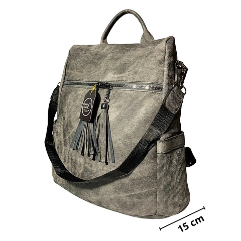 Mochila y Cartera Antirrobo de Jeans Gris Mujer 4