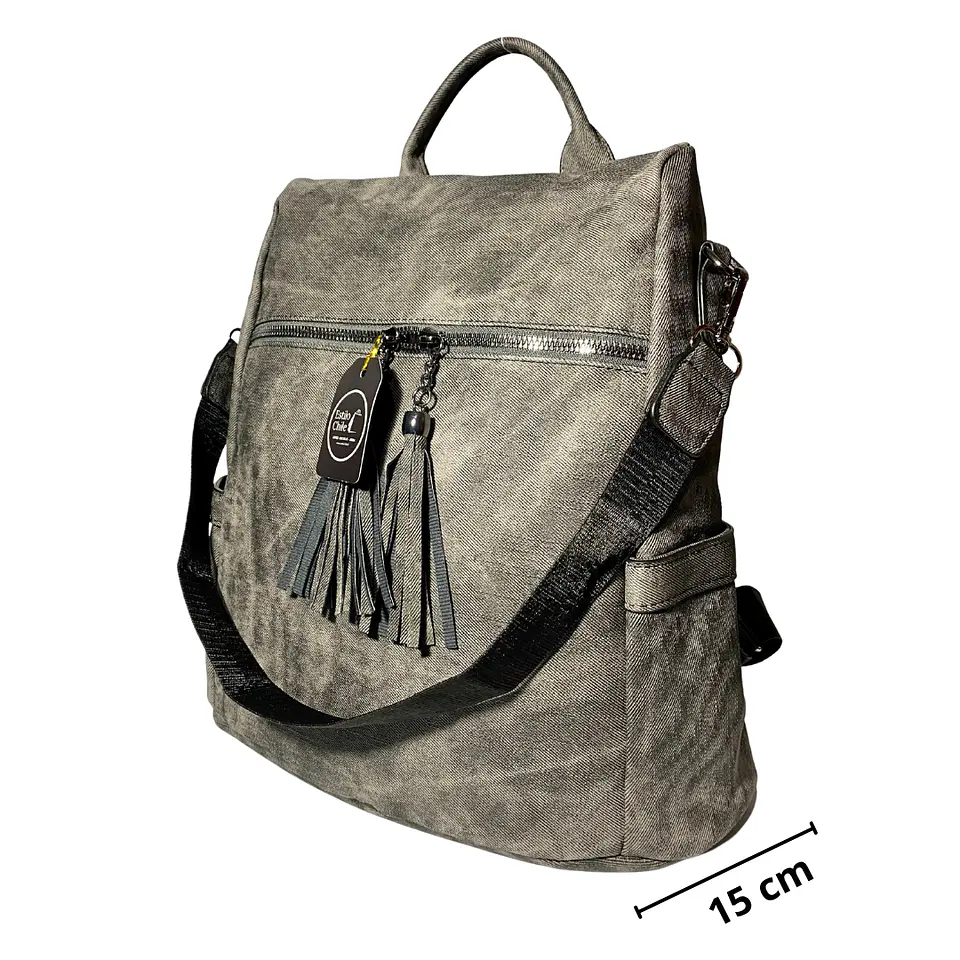 Mochila y Cartera Antirrobo de Jeans Gris Mujer 4