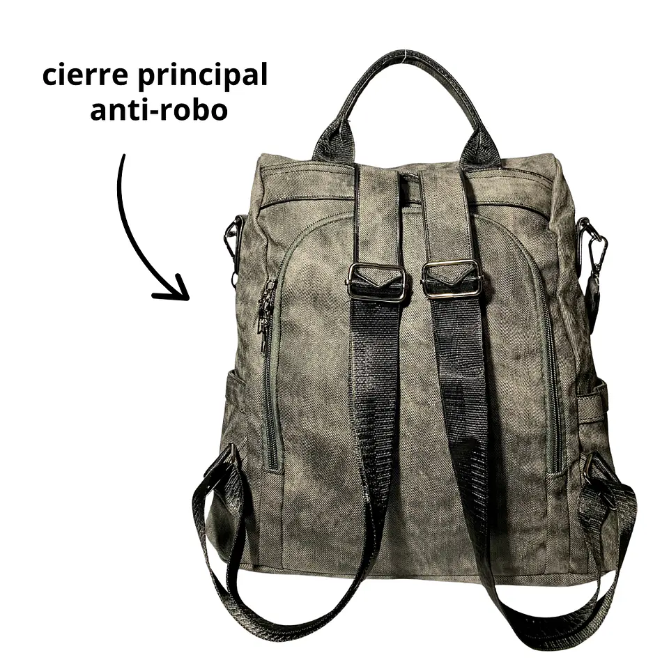 Mochila y Cartera Antirrobo de Jeans Gris Mujer 5
