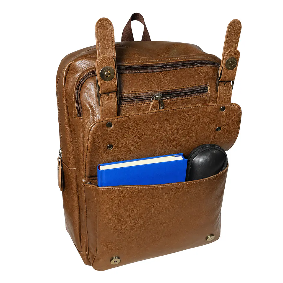 Mochila Impermeable Café Eco Cuero Hombre (Capacidad Pc hasta 16