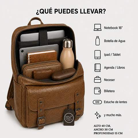 Mochila Impermeable Café Eco Cuero Hombre (Capacidad Pc hasta 16