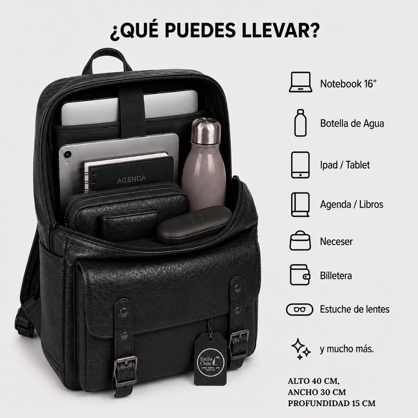 Mochila Impermeable Eco Cuero (Capacidad Pc hasta 16