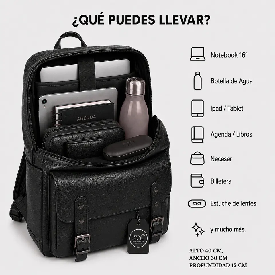 Mochila Impermeable Eco Cuero (Capacidad Pc hasta 16