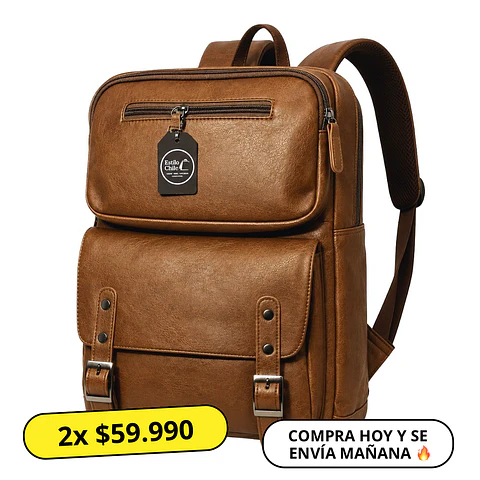 Mochila Impermeable Café Eco Cuero Hombre (Capacidad Pc hasta 16")