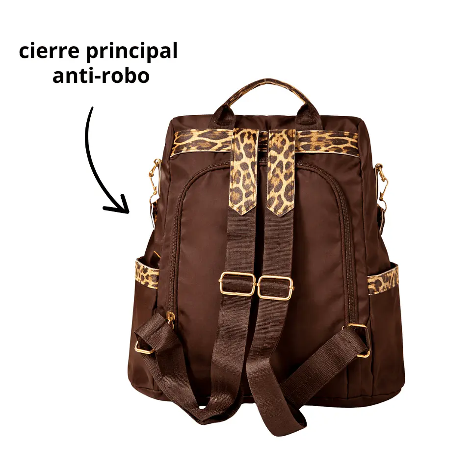 Mochila y Cartera Antirrobo Animal Print Café  4