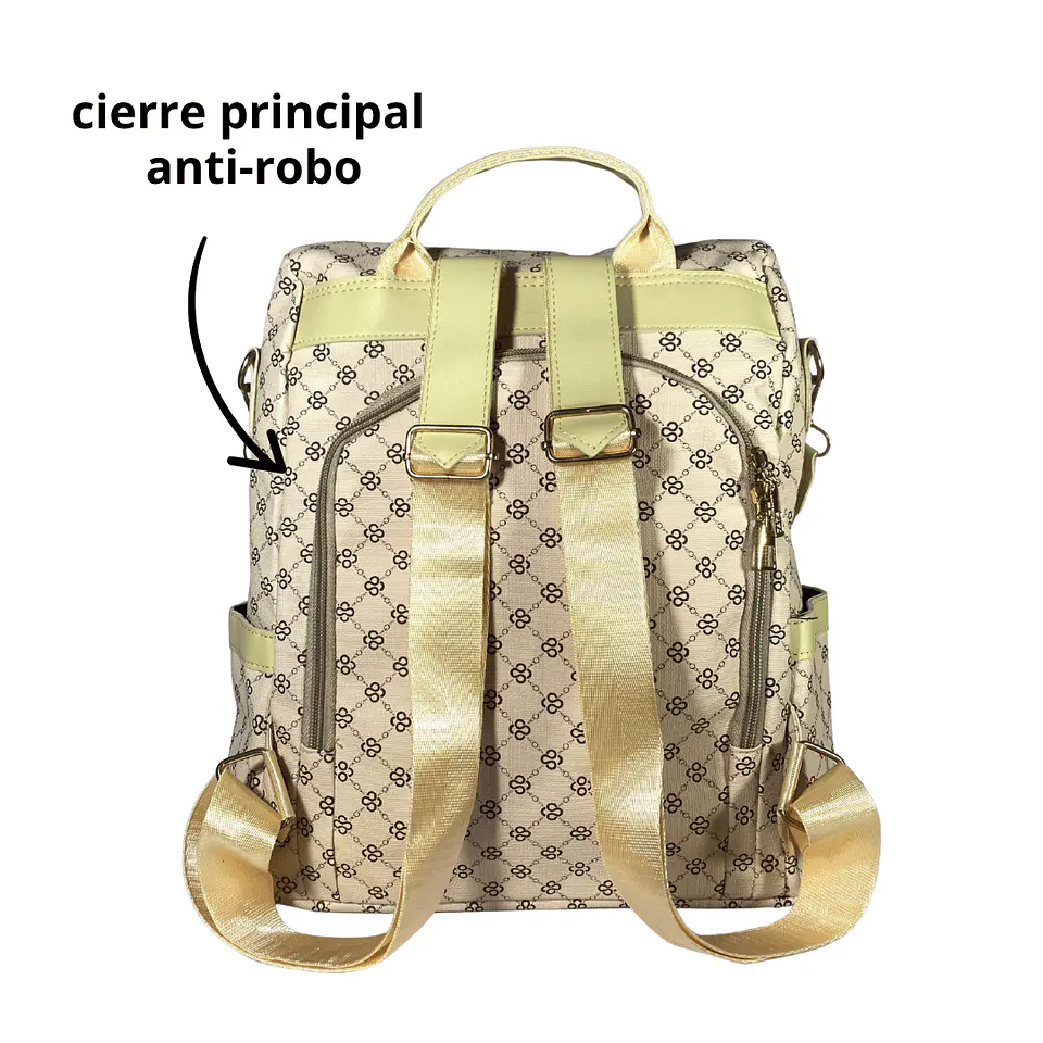 Mochila y Cartera Antirrobo Diseño Monograma Crema 4