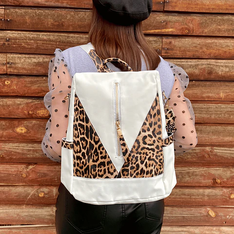 Mochila y Cartera Antirrobo Animal Print Blanca 