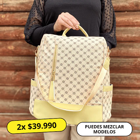 Mochila y Cartera Antirrobo Diseño Monograma Crema