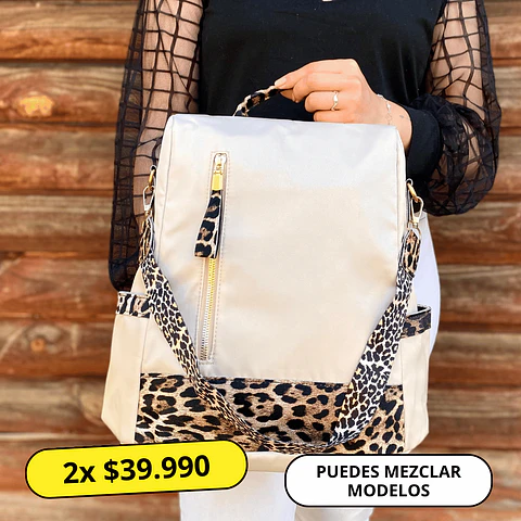 Mochila y Cartera Antirrobo Animal Print Crema