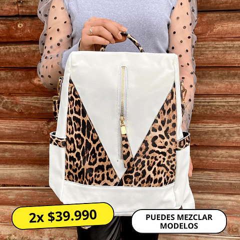 Mochila y Cartera Antirrobo Animal Print Blanca 