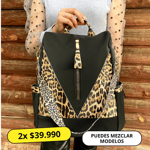 Mochila y Cartera Antirrobo Animal Print Negra