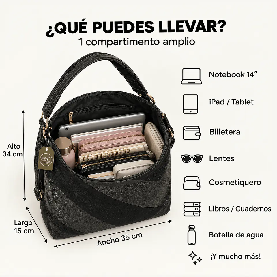 Cartera y Mochila Negra (Con capacidad para Pc 14
