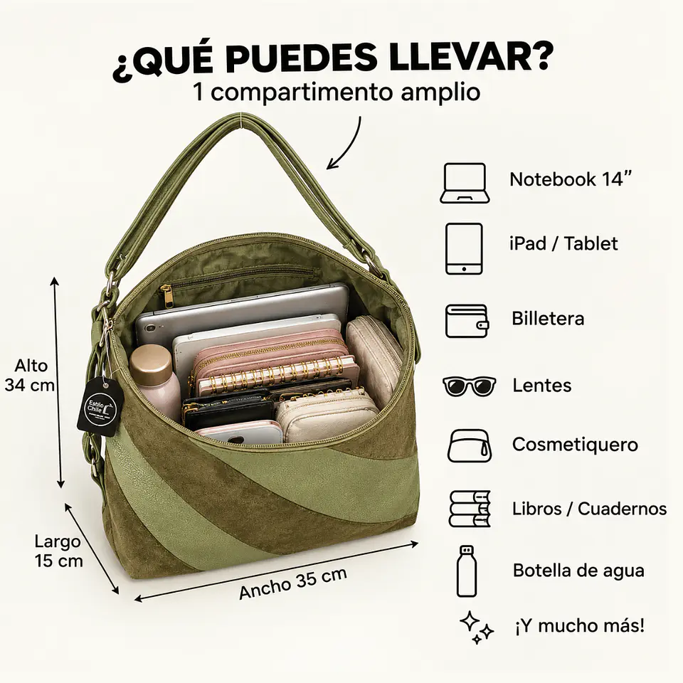 Cartera y Mochila Verde (Con capacidad para Pc 14