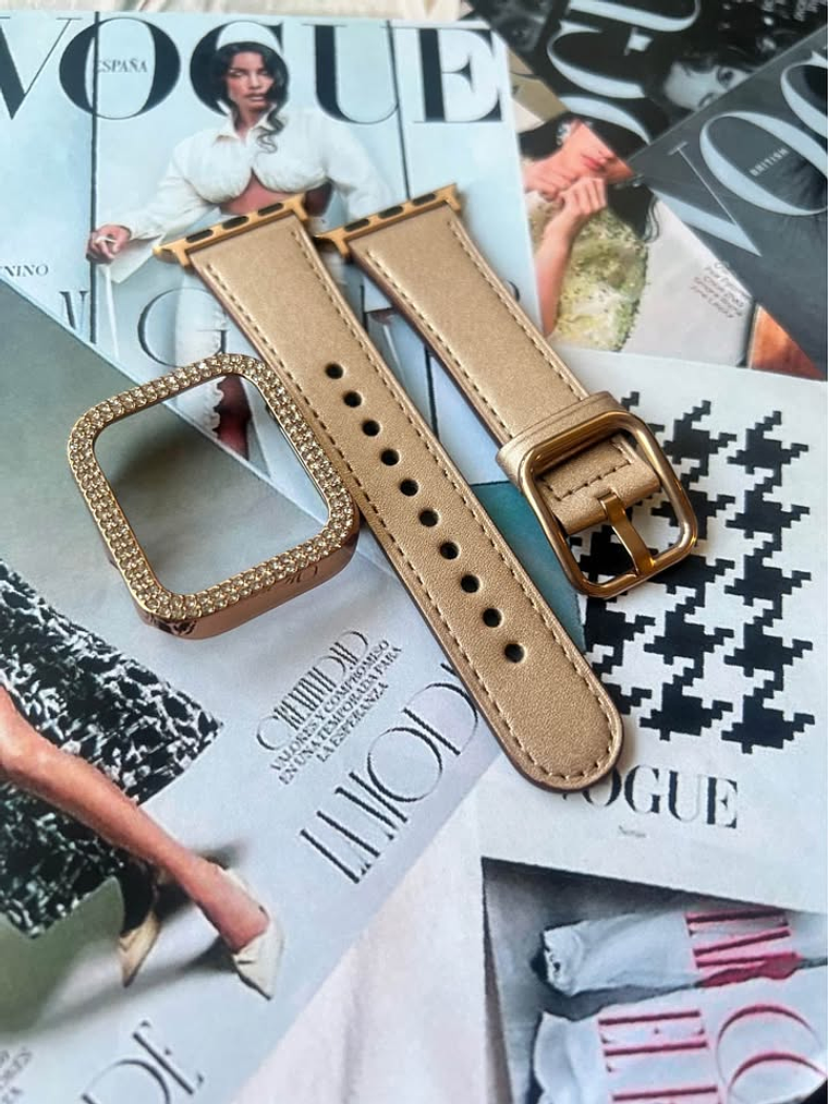 Correa de Cuero Champagne y Protector para Apple Watch 1