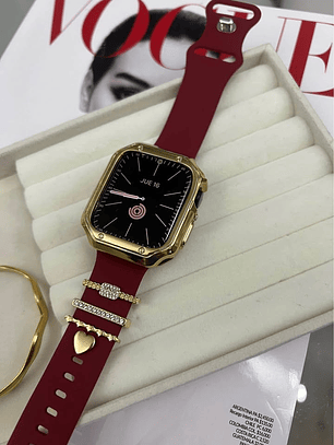 Kit Luxury Full Gold para Apple Watch: Correa Silicone Premium + Set de 4 Pines + Bumper Gold