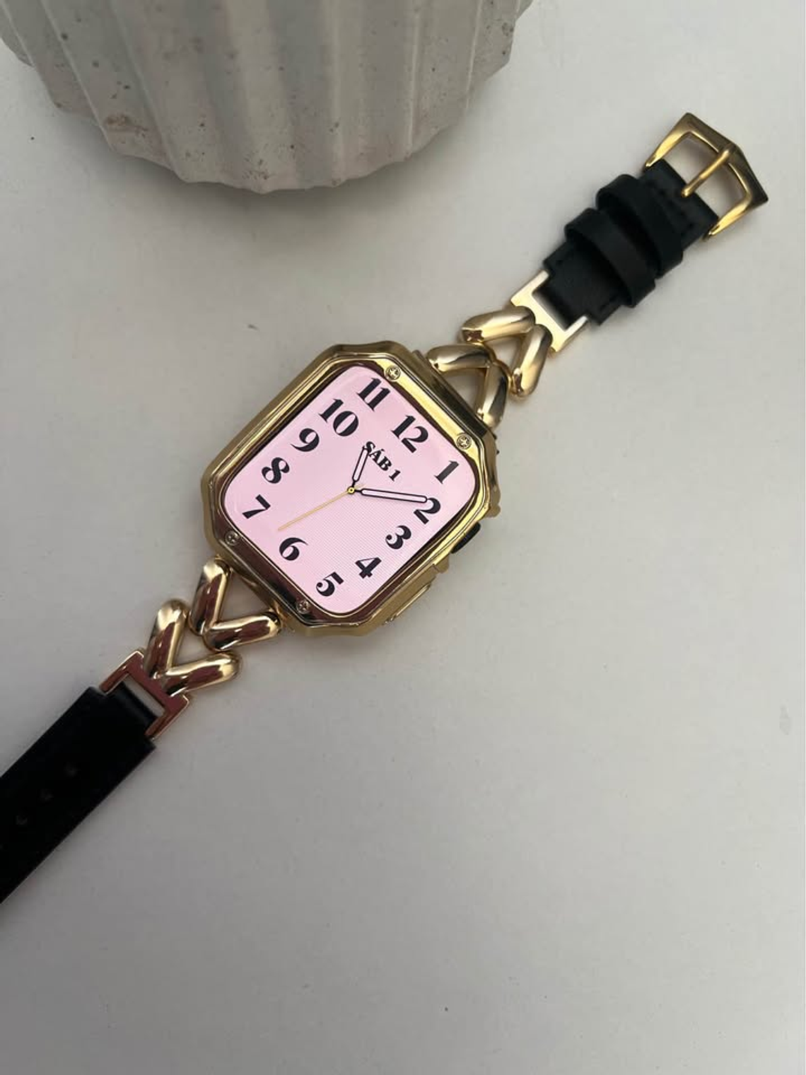 Set Glamour Apple Watch: Correa de Cuero Black and Gold + Protector de Pantalla 3