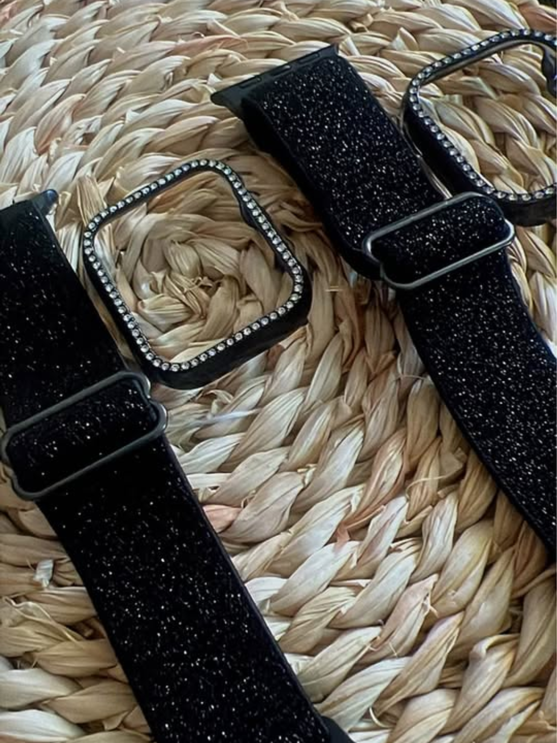 Pack Correa Glitter Elástica Negra y Case Diamantes Apple Watch 2