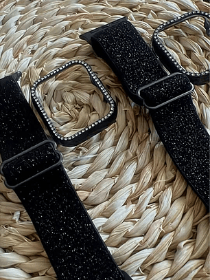 Pack Correa Glitter Elástica Negra y Case Diamantes Apple Watch