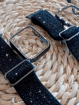 Pack Correa Glitter Elástica Negra y Case Diamantes Apple Watch
