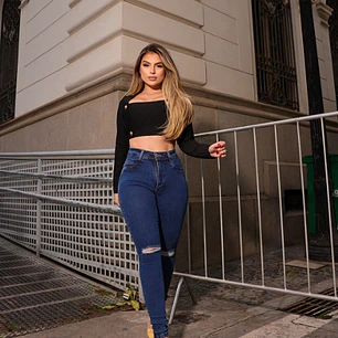 Jeans Super Lipo  Azul desgastados 