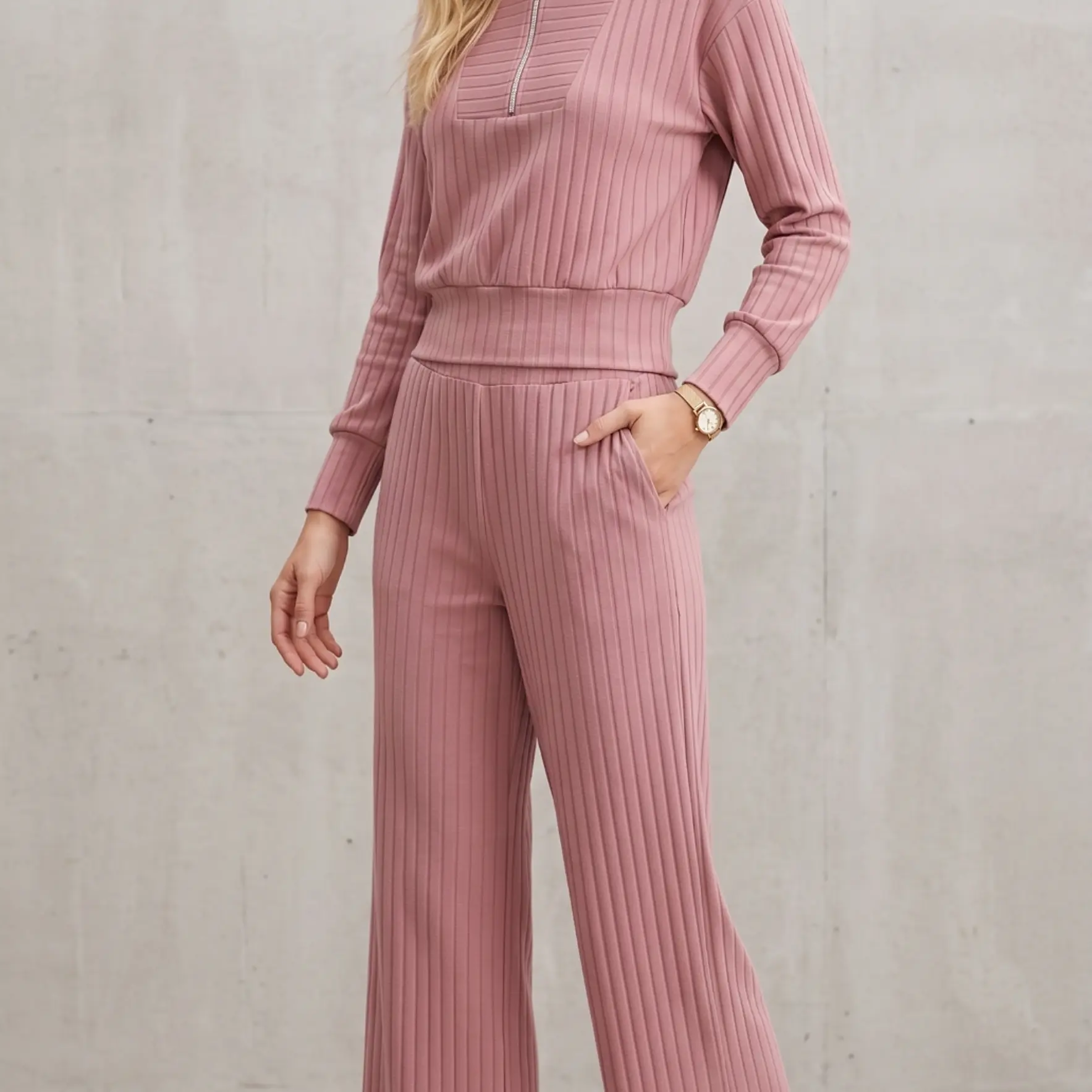 Conjunto de dos piezas para viajar , teletrabajo, hacer compras muy versatil  – Rosa Palo 1