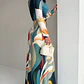 Vestido Largo Ajustado con Estampado Floral Artístico y Drapeado - Miniatura 3