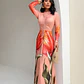 Vestido Largo Ajustado con Estampado Floral Artístico y Drapeado - Miniatura 4