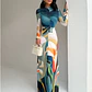 Vestido Largo Ajustado con Estampado Floral Artístico y Drapeado - Miniatura 5